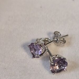 Elegant Silver and Amythest CZ Purple Stud Earrings